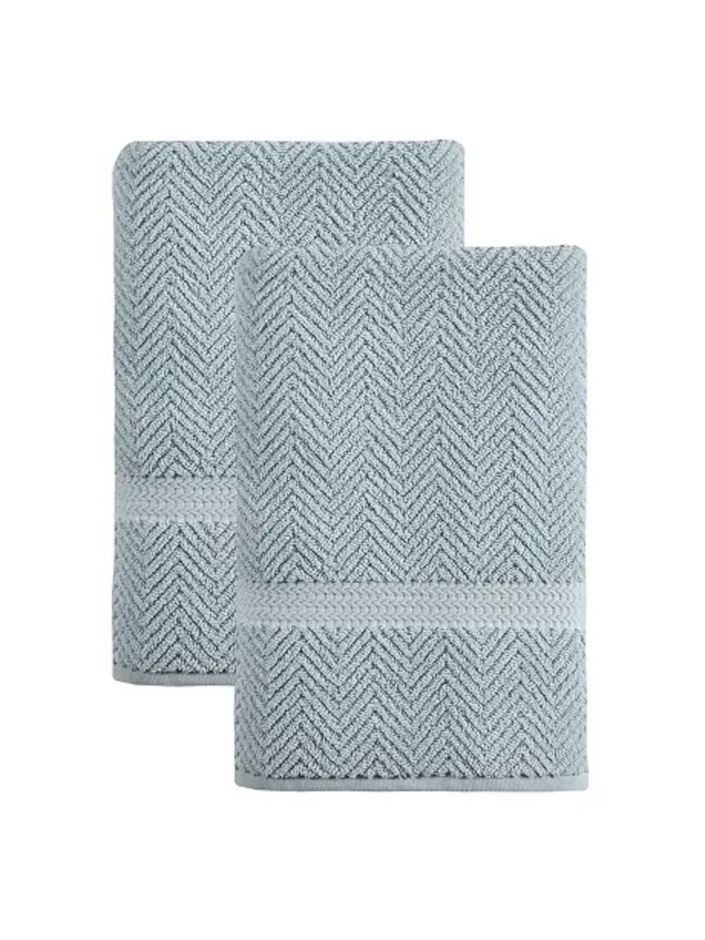 OZAN PREMIUM HOME Maui Hand Towels Herringbone Textured Cotton Light Aqua 2pc